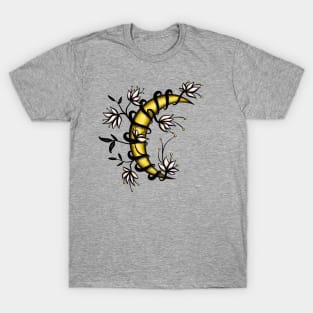 Crescent Moon Wrapped In Flowers Tattoo Style T-Shirt